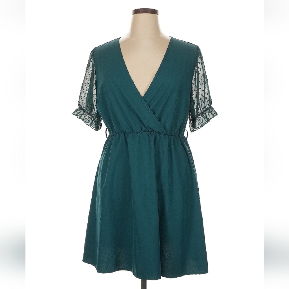 Dark Teal Mini Dress with Lace Sleeves